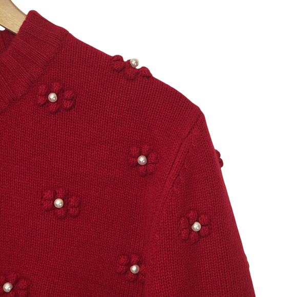 Alashan Wool Pearl Embellished Red Sweater Crew Neck Holiday Party Winter XL - Picture 5 of 15